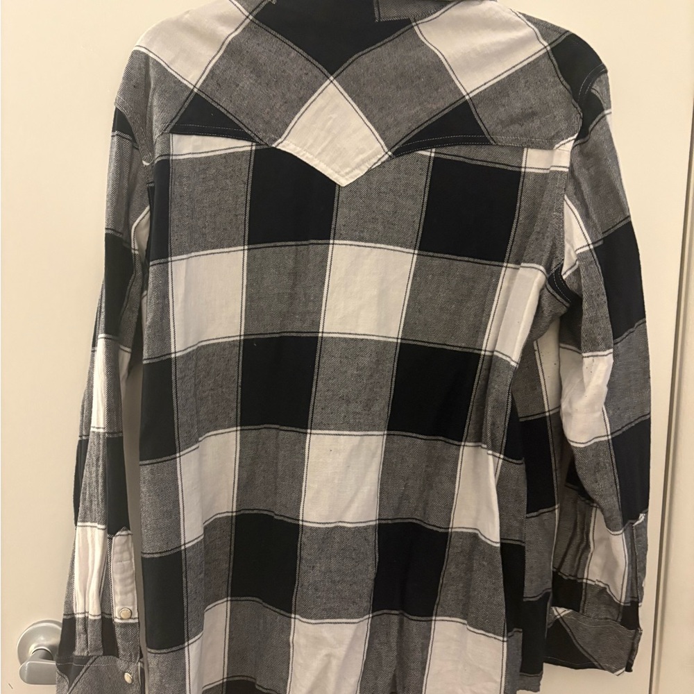 Wrangler Black and White Buffalo Plaid Western Snap Up Flannel Shirt SZ L - Picture 3 of 7